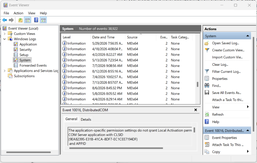 Microsoft Event viewer