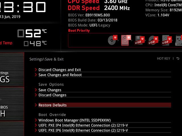 Restore motherboard defaults