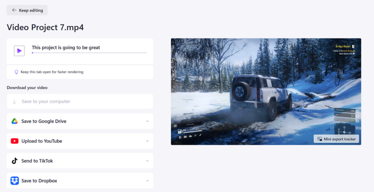 video rendering in clipchamp