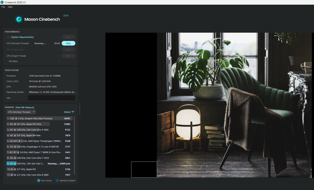 Cinebench multi core test running