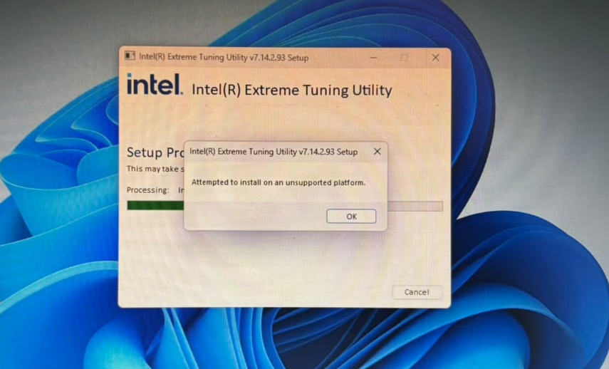 XTU message: Attemted to install on an unsupported system