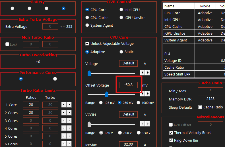 reduce the CPU Core offset voltage