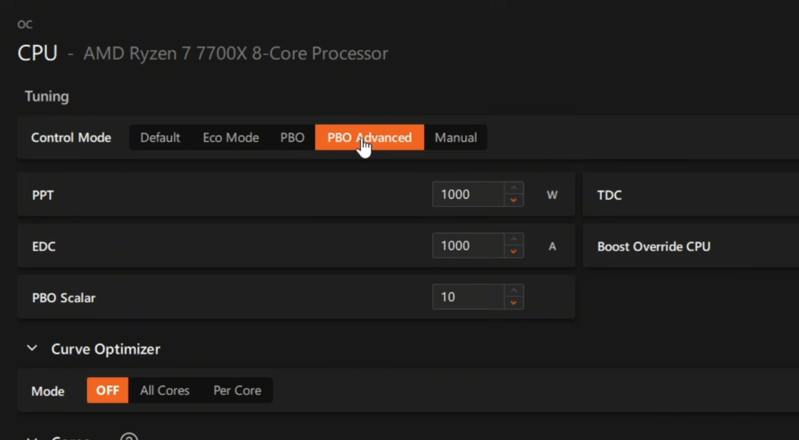 Choost PBO Advanced options in Tuning section