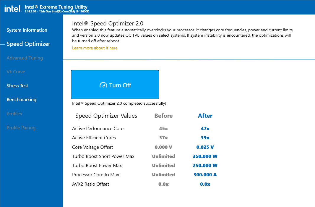using the speed optimizer