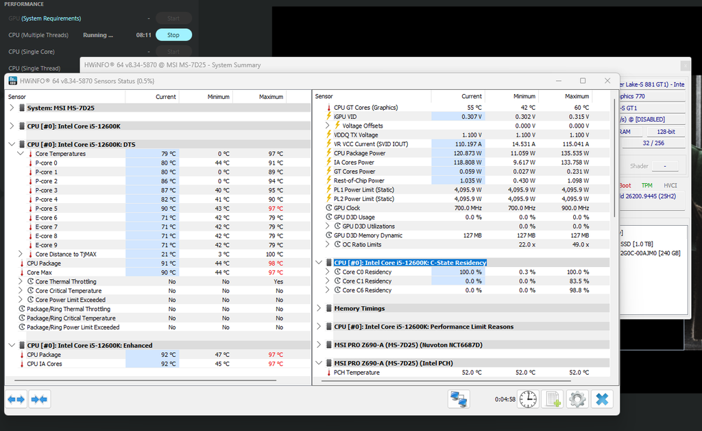 HWiNFO CPU temperature data (per core)
