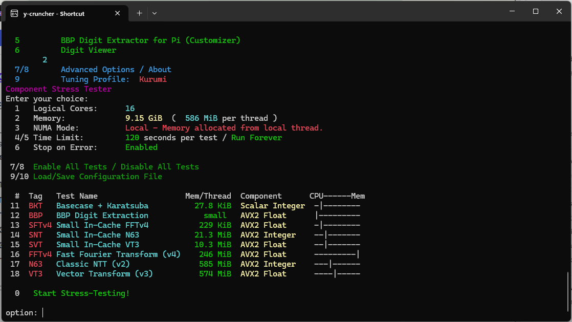 Component stress tests in y-cruncher
