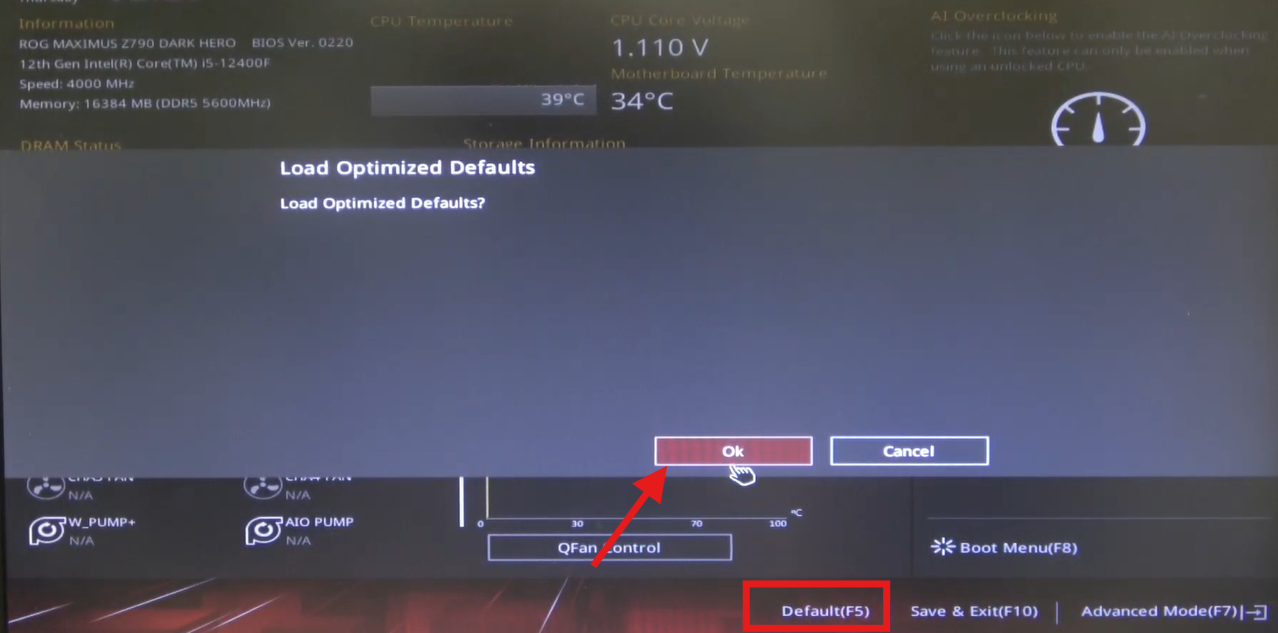 default settings in UEFI
