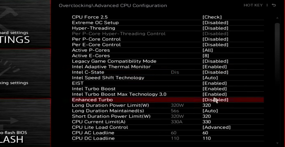 Enhanced Turbo option in MSI bios
