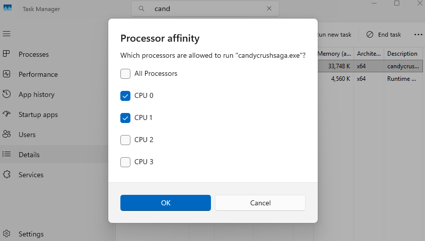 set CPU affinity to the P-cores