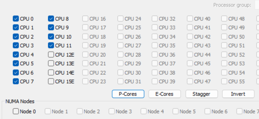 Uncheck E-cores.