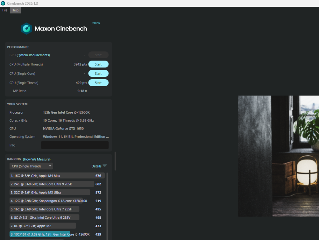 Run cinebench single-core and multi-core test